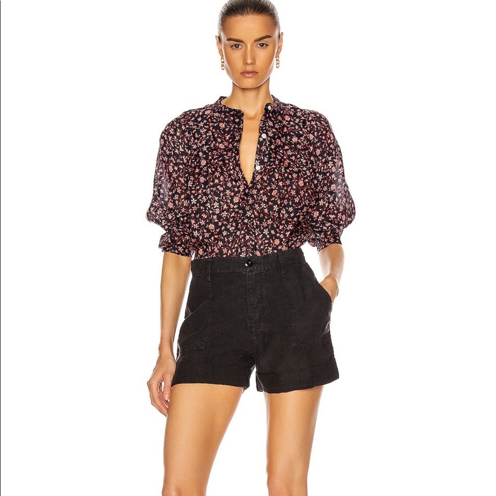 NWT Frame Le Beau Linen Shorts in Washed Noir